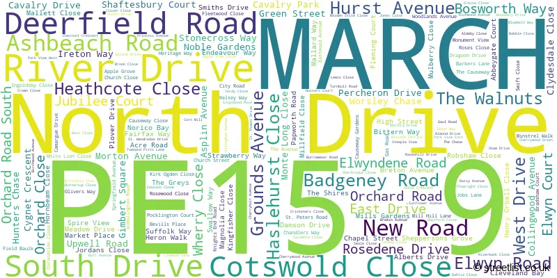 A word cloud for the PE15 9 postcode